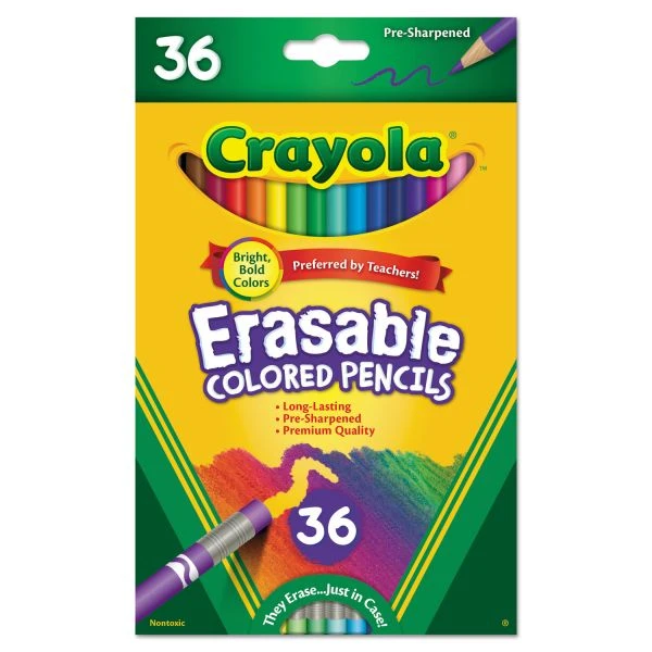 Crayola Erasable Colored Woodcase Pencils, 3.3 Mm, 36 Assorted Colors/Set 3 Crayola Erasable Colored Woodcase Pencils, 3.3 Mm, 36 Assorted Colors/Set