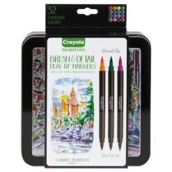 Crayola Brush & Detail Dual Ended Markers, X-Fine Brush/Bullet Tip, Astd, PK16