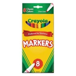 Crayola Non-Washable Marker, Fine Bullet Tip, Assorted Colors, PK8