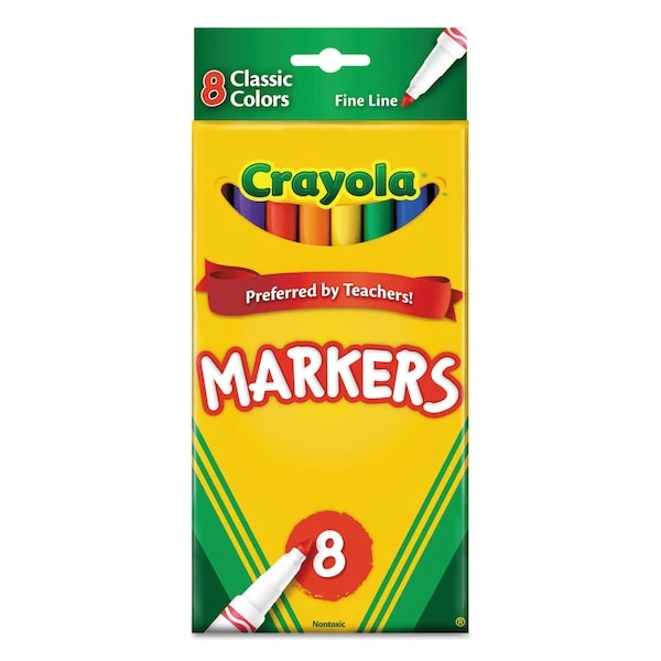 Crayola Non-Washable Marker, Fine Bullet Tip, Assorted Colors, PK8 3 Crayola Non-Washable Marker, Fine Bullet Tip, Assorted Colors, PK8