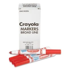 Crayola Broad Line Washable Markers, Broad Bullet Tip, Red, 12PK