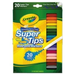 Crayola Washable Super Tips Markers, Broad/Fine Bullet Tip, Asstd Colors, PK20