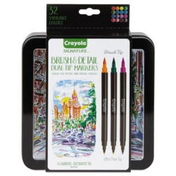 Crayola CYO586501 Brush And Detail Dual Ended Markers, Extra-Fine Brush/Bullet Tips, Assorted Colors, 16/Set, Price/ST