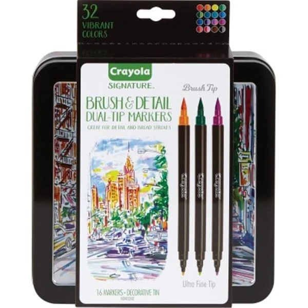 Crayola Brush & Detail Dual Ended Markers - Assorted Color, 16 Per Set 3 Crayola Brush & Detail Dual Ended Markers - Assorted Color, 16 Per Set